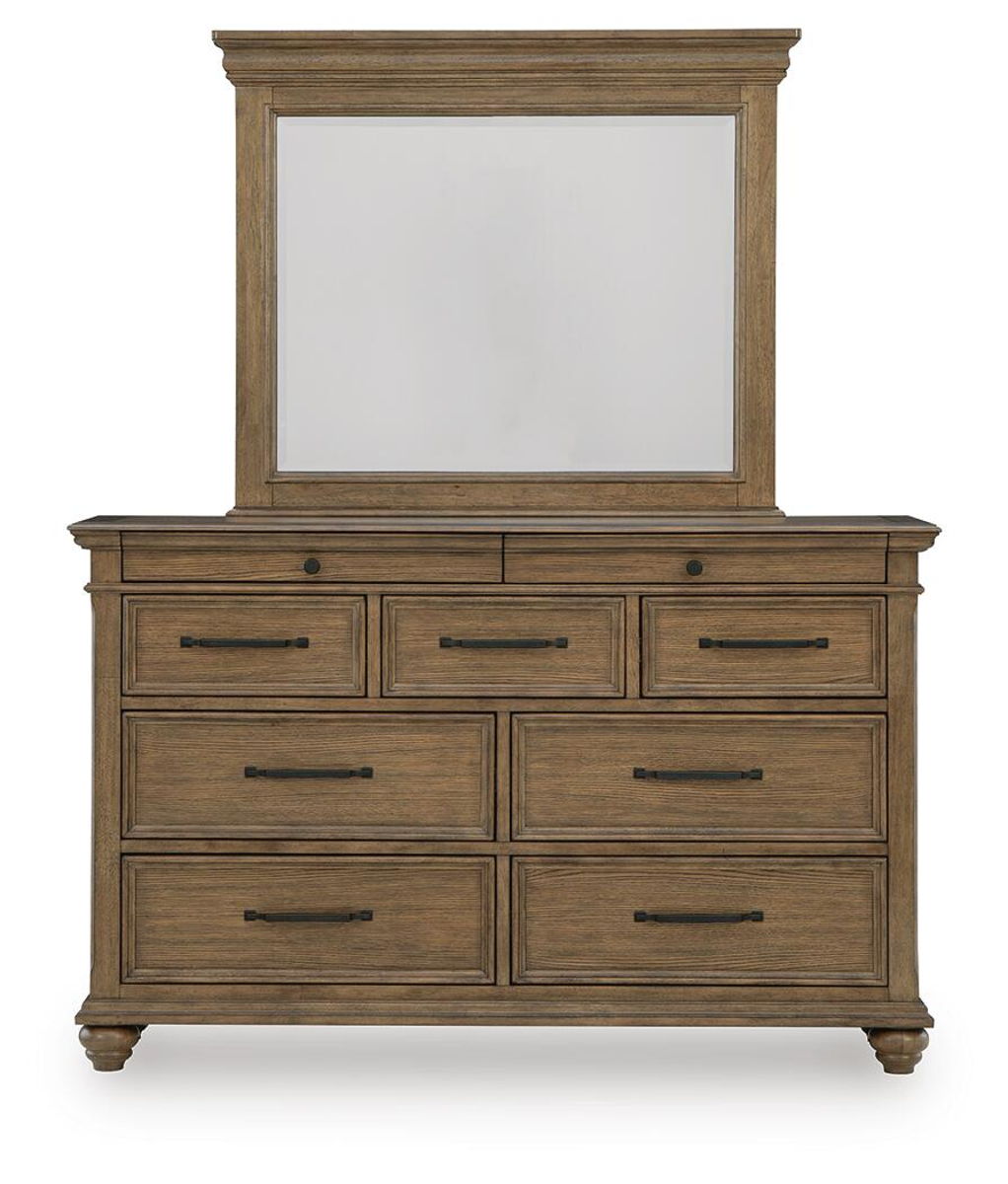 Karallin - 3 Pc. - Queen Panel Storage Bed, Dresser And Mirror - Medium Brown - Image 2