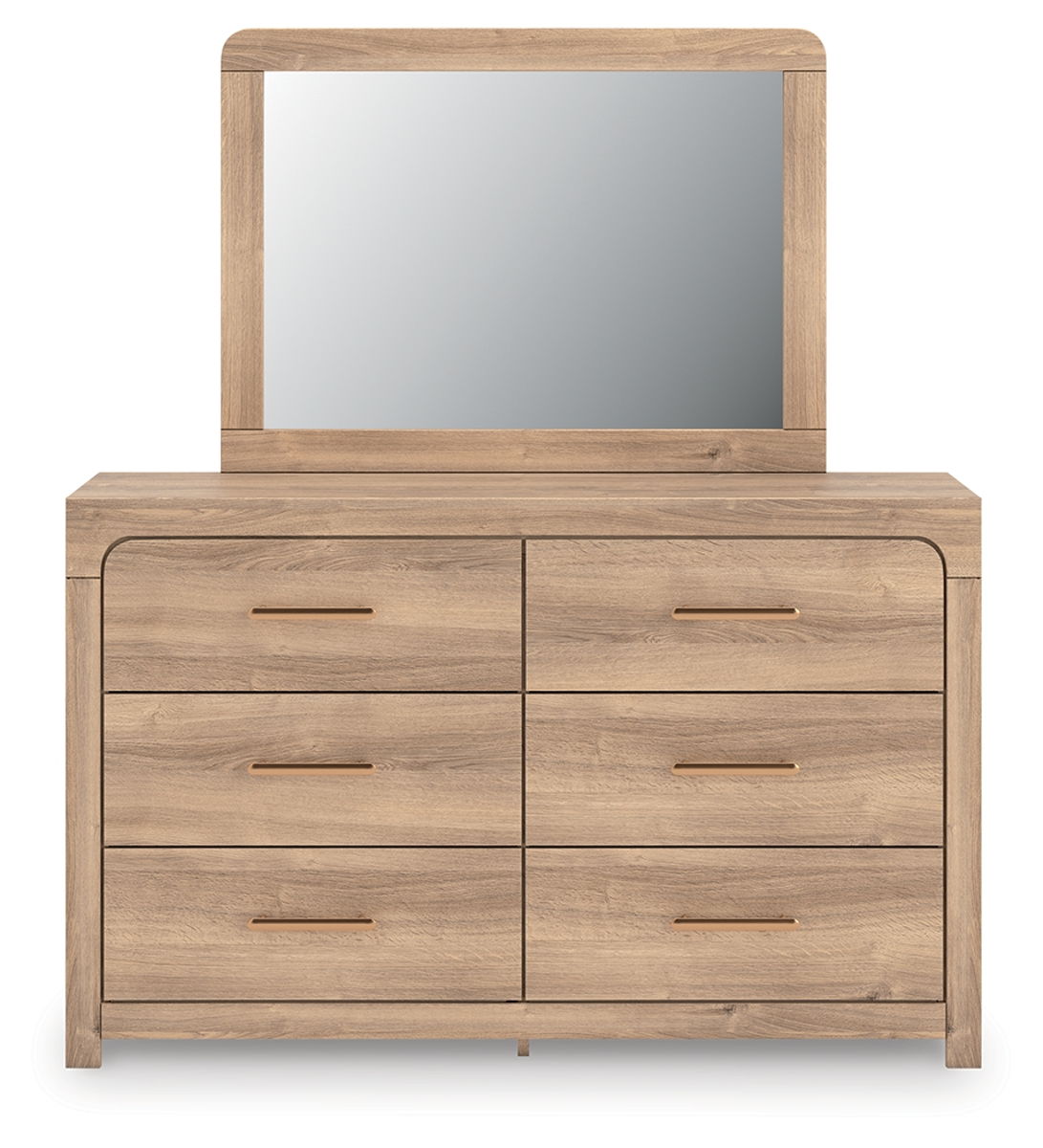 Kinlanni - 3 Pc. - Queen Upholstered Panel Bed, Dresser And Mirror - Tan - Image 3