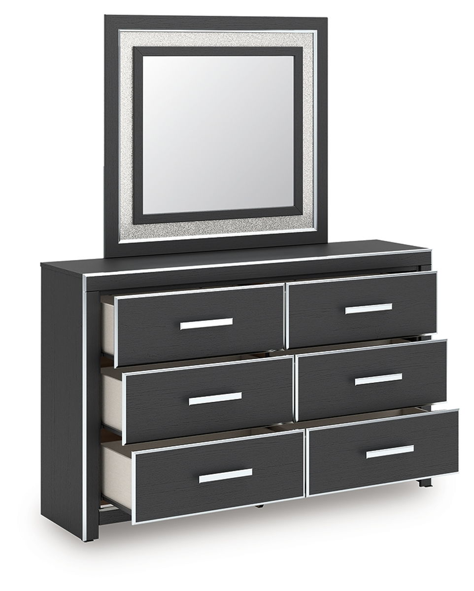 Zuraleus - 4 Pc. - Queen Upholstered Bed With Roll Slats, Dresser, Mirror And Nightstand - Black - Image 3