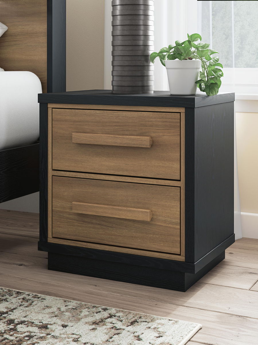 Kozmour - Two Drawer Night Stand - Black / Brown - Image 3