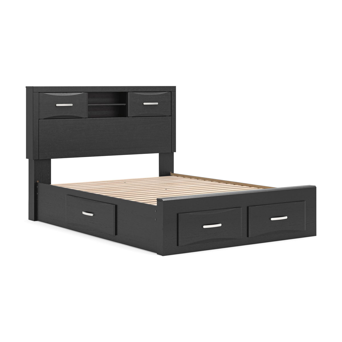 Stabotta - Queen Bookcase Bed With Storage Footboard And 2 Under Bed Storage Units - Black - Image 4